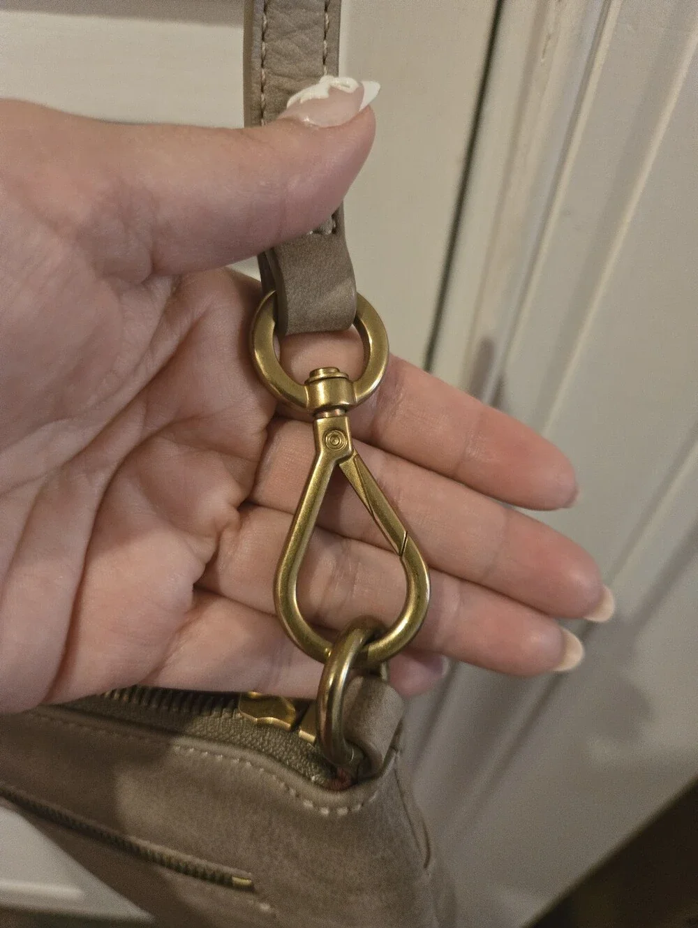 Margot New York Taupe Greige Genuine Leather Crossbody Bag Purse Equestrian Clip